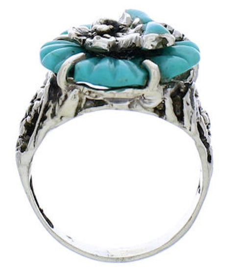 Southwest Turquoise Silver Flower Dragonfly Ring Size 4-3/4 EX23328